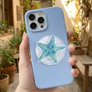 Blue Starfish Phone Grip, Watercolor Ocean Phone Holder, Aesthetic Coastal Accessory, Beach Lover Gift, Teal Sea Star Grip for Phone