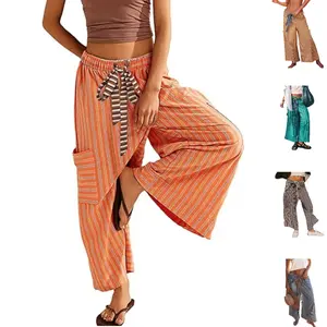 Tanming Womens Drawstring Striped Pants Wide Leg Lounge Pants Loose Palazzo Pants Trousers with Pockets for Summer #SpringStatements