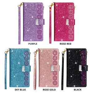 Glitter Pattern Zipper Phone Case with Card Slot, Multi-card Phone Wallet Case, Phone Accessories Compatible with iPhone 13 14 15 Pro Max, Cover
