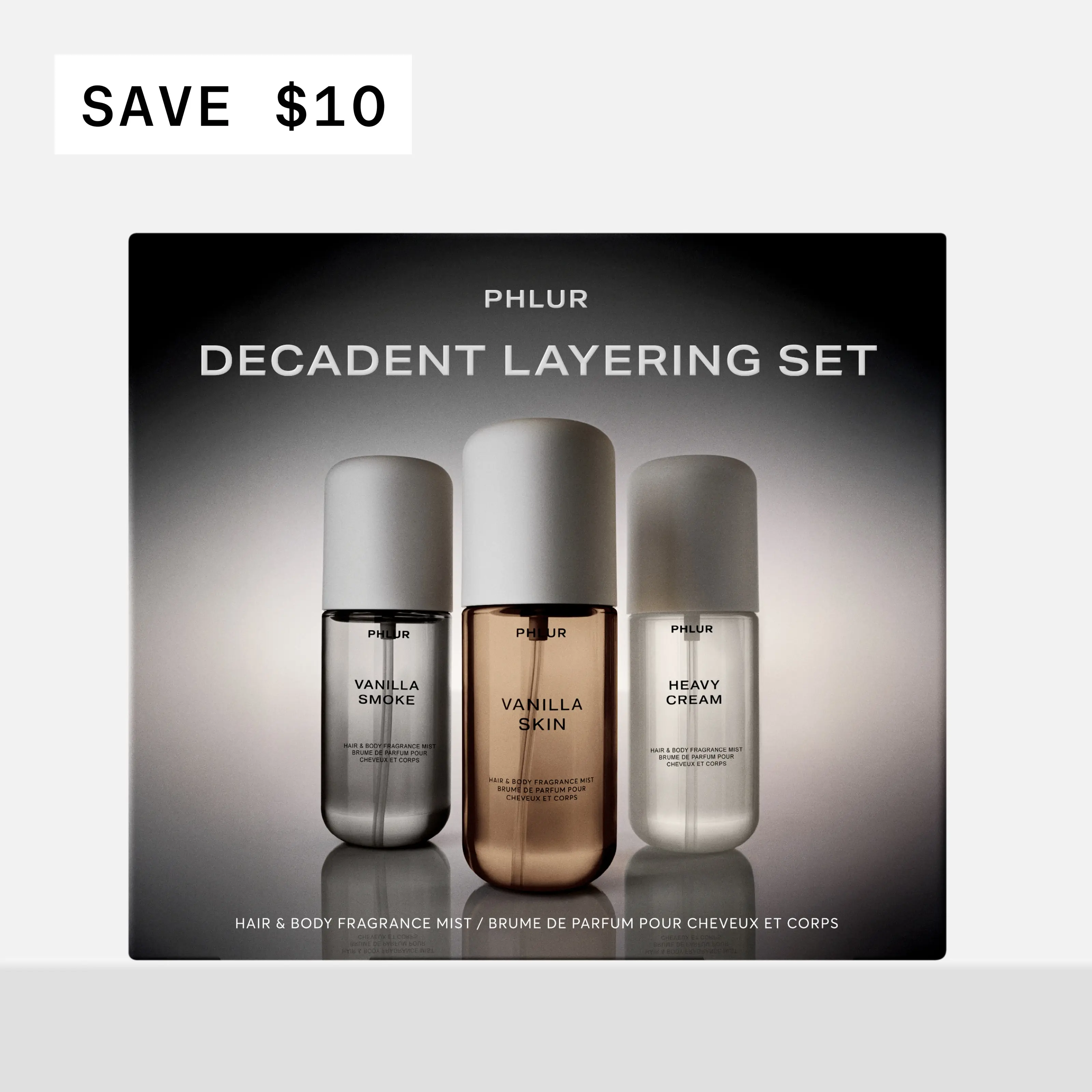 PHLUR Decadent Layering Trio - Vanilla Smoke, Vanilla Skin & Heavy Cream Body Mist Set PHLUR Decadent Layering Trio - Vanilla Smoke, Vanilla Skin & Heavy Cream Body Mist Set