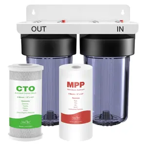 SimPure Whole House Water Filter System, 2 Stages Water Pre-Filtration with Carbon and Sediment Filters,1" NPT Brass Port(DB10C-2)