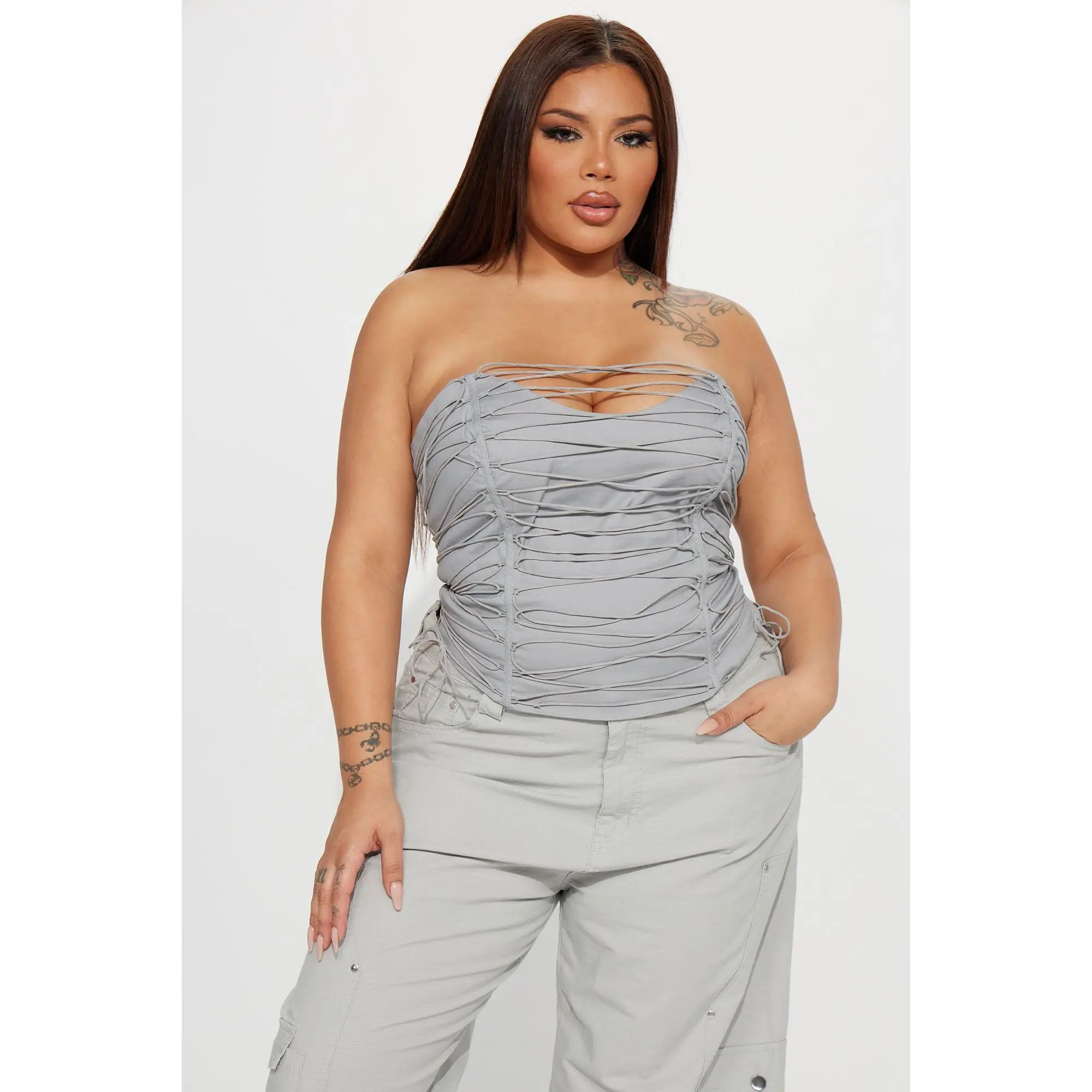 All The Details Corset Top - Grey - TikTok Shop