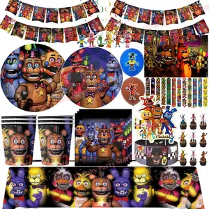Five Nights Bear Birthday Party Decorations Plate Cup Backdrop Freddyed Balloon for Kids Party Favors FNAFs Event Supplies Gifts
