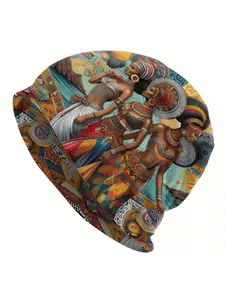 African Print Beanie Cap - Biihudu Brand Fashionable Knit Hat with Elastic Polyester Blend, No Brim, Lightweight Sports Cap U