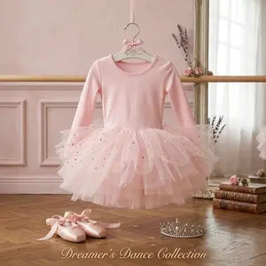 Toddler Girls Ballet Tutu Dresses with Long Sleeve Sequin Tulle - Elegant Ballerina Outfits Dance Leotards for Recital Performance Party Princess Costume Sparkly Shiny Comfortable Stretch Fabric Perfect for Toddlers Kids Children