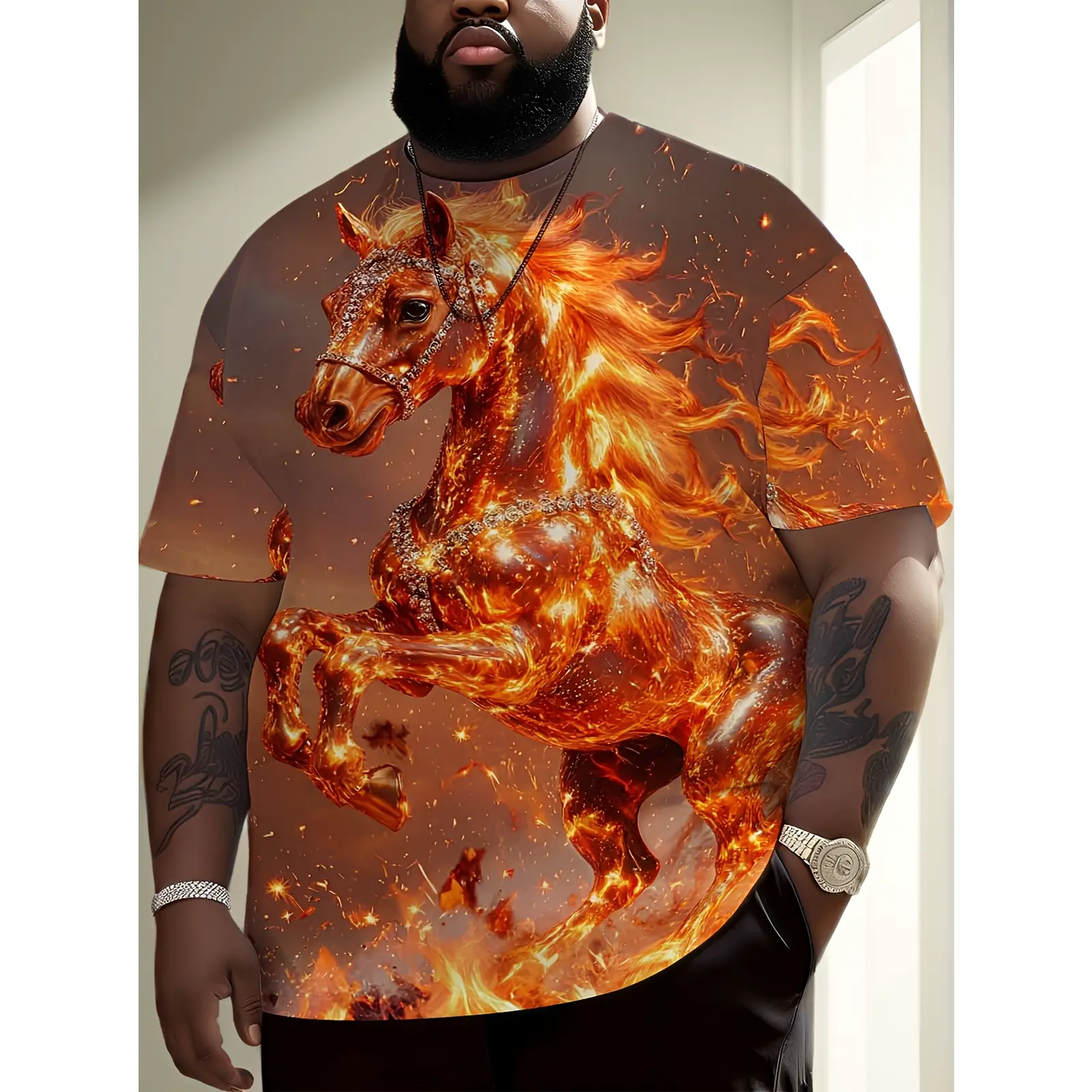 [Religious Art T-Shirt] Christ Last Supper Modern Art T-Shirt for Men - Black Religious Christian Pattern Short Sleeve Street Hip-Hop Fashion Unisex Top - Plus Size