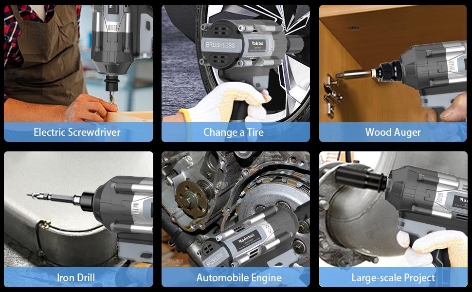 1000N.m Cordless Impact Wrench, All-Metal Cordless Impact Gun with 2 * 4.0Mah, 3-IN-1 Electric Impact Wrench with 5 Sleeves