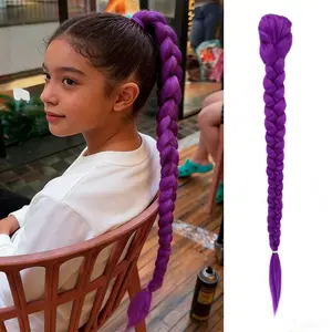Purple Fake Ponytail Braid Colorful Twist Braid Hair Extension Bright Purple Eye Catching Individual Twist Braid Natural Look Easy Clip On Quick Hairstyle Change Great for Party Stage Performance Daily Look