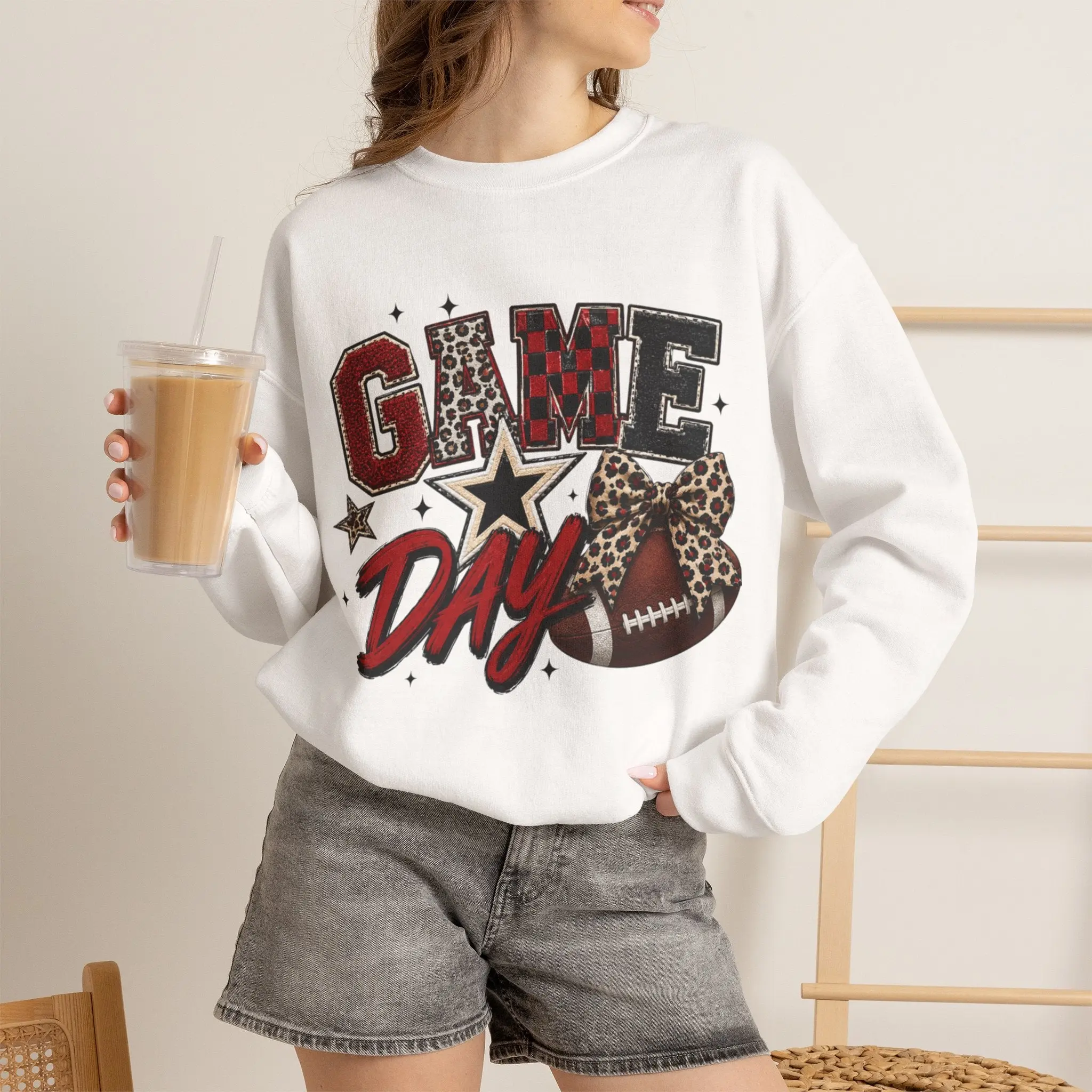 Women Black and Red Gameday Crewneck Sweatshirt