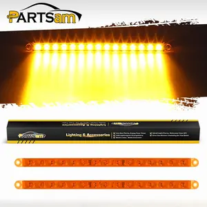 Partsam 2Pcs 12" Amber Led LED Strip Bar P/T/C Parking Turn Signal Clearance Light Bar 15-2835-SMD Waterproof Sealed Thin 12 Inch Amber LED Turn Signal Light Bar Flush Mount Headlight Bezel Light Bar