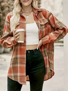 Women's Plaid Shirt, Casual Long Sleeve Button Front Top, All-Season Wearable Blouse, Stylish Female Outerwear Clothing