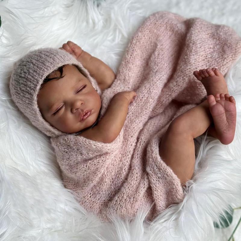 Reborn Baby Doll Black Girl 19 Inch Realistic Newborn Baby Dolls Realistic African American Reborn Doll Toy with Clothes Soft Silicone Vinyl Head & Limbs Lifelike Details Handmade Realistic Veins & Facial Expressions
