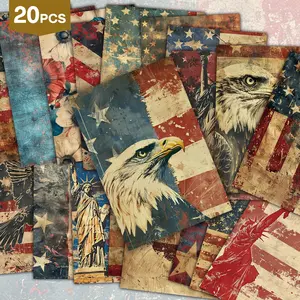 Vintage Grunge American Independence Day Postcards - 20pcs Patriotic 4th of July Aesthetic Cards, Retro Distressed USA Prints for Junk Journal, Scrapbooking & Wall Decor