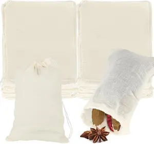 40 Packs Spice Bags, 15 x 10 cm Spice Bags for Cooking with Drawstring, Tea Bags for Self-Filling Reusable, Cotton Bags for Loose Tea, Coffee, Filter, Spices