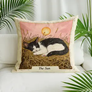 Black and white cat sleeping in nest with text  Design Pillow Cover , Zipper Closure, Machine Washable Sofa Bed Decorative Accent for Living Room,Contemporary Style，Office - Modern Home Decor 2D Print