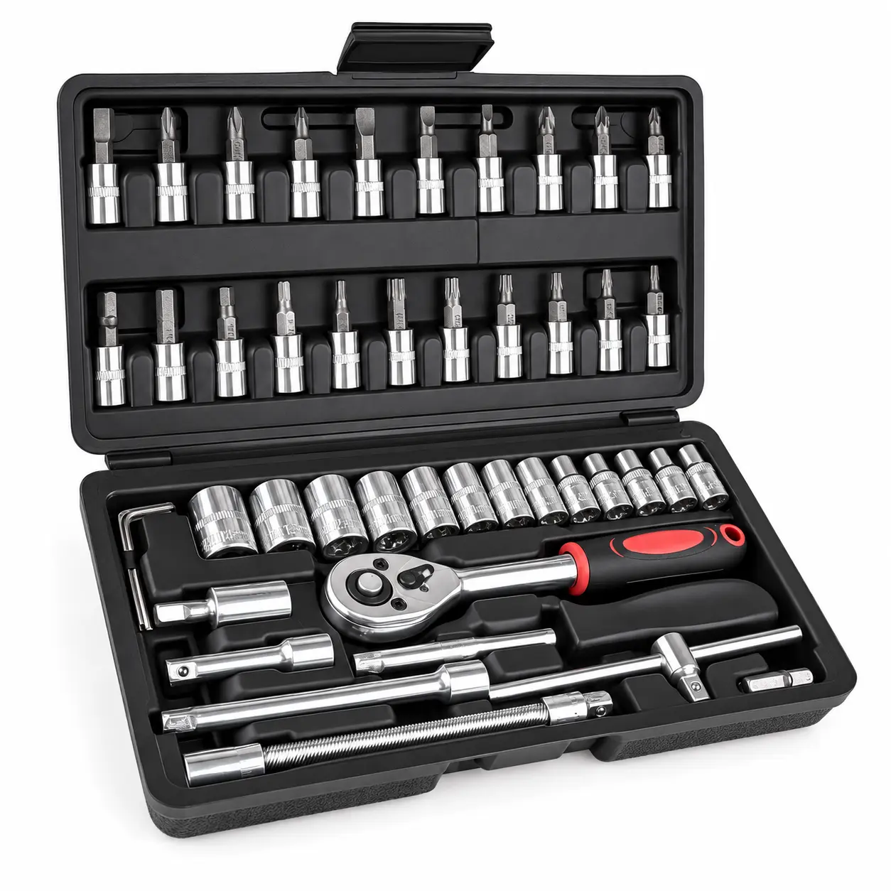 46-Piece 1/4" Drive Ratchet Socket Set, Metric Socket Wrench & Screwdriver Bit Tool Kit with Storage Case for Automotive, Home Repair & Maintenance