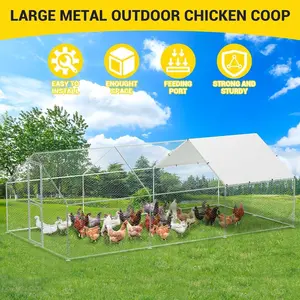 19FT Large Steel Walk-in Chicken Coop, Corrosion-Resistant Poultry Cage Run Pen House with Waterproof Top, Anti-Ultraviolet Cover, Hexagon Mesh and Double Lockable Doors for Outdoor Backyards