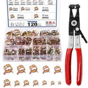 121 count 7-22mm Spring Hose Clamp Assortment kits with Swivel Flat Band  Hose Clamp Plier,  Vacuum Hose Action Pipe Clamp Low  Air Clip Clamp for Hose Clamps