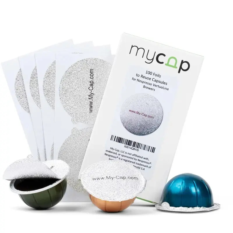 My-Cap Reusable Aluminum Foil Lids for Nespresso Vertuoline Coffee Capsules (Pack of 100)