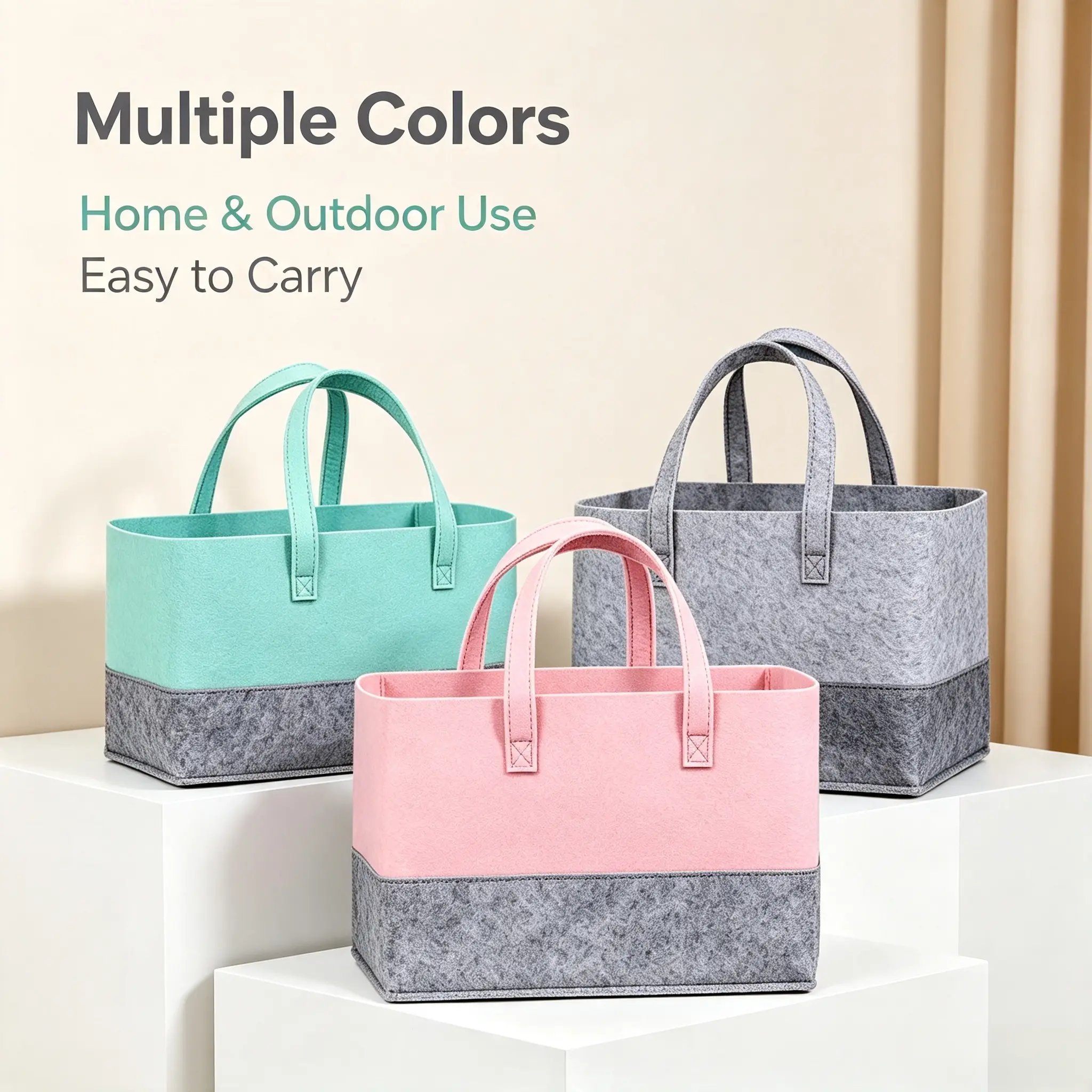 2Pcs Felt Fabric Open-Top Organizer Tote Bags - 38x25x25cm Large Handle Storage Carry Bags for Outdoor Fishing Tackle, Indoor Organization, Multicolor Home Organizers