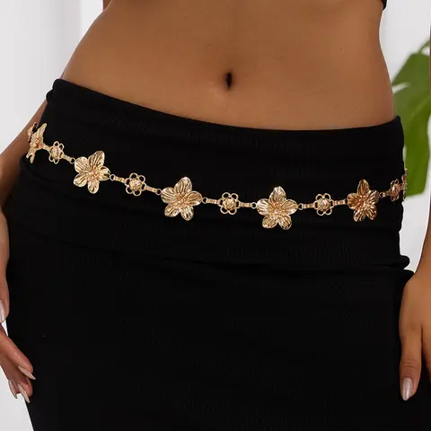 1pc Vintage Fashion Metal Flower Waist Chain, Bohemian Style High-End Versatile Dress Belt, Adjustable Belt, Statement Belt, Design Belt, Waist Tie Belt, Vintage Waist Belts, Perfect for Women Any Occasion