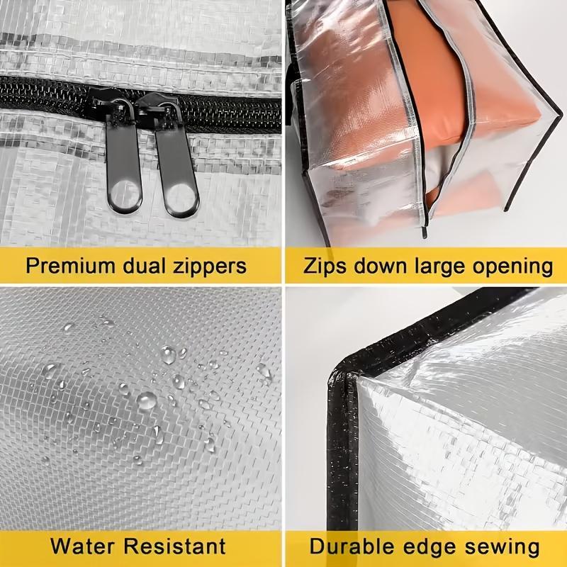 Heavy Duty Clear Storage Bags 3/6pcs - 74x36x33cm Extra Large Moving Boxes with Zipper Handles, Waterproof Clothes Organizer f