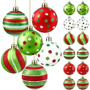 12PCS Glitter Christmas Ornaments Set | 2.4" Peppermint Candy Cane Swirl Design | Shatterproof Plastic Xmas Tree Balls for Home, Office, Gift Wrapping Decor
