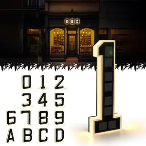 Solar Lighted 9 Inch LED Address Numbers Signs - Waterproof Outdoor Design for Homes, Modern Look, Ideal for Various Environments,Modern Farmhouse Illuminated Sign