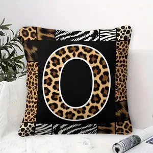Leopard Print Letter Throw Pillow, Patchwork Leopard Print Style, Soft Breathable Skin-Friendly, Decorative Cushion for Sofa and Bedroom, Suitable for All People, Ideal Gift Choice