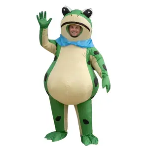 Adult Inflatable Frog Costume Funny Green Frog Suit Blow Up Animal Costume for Halloween Party Cosplay with Fan