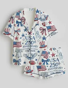 USA 250th Anniversary Satin Short Pajama Set, Red White Blue Short Pajamas, Matching Family Sleepwear Set, Pajama Set For Women And Kids