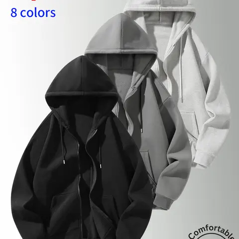 3-Pack Men's zip up fleece hoodie,drawstring pockets,basic hoodie,fall fleece sweatshirt,trendy sweatshirts, and a casual hooded long-sleeve jacket,a loose fit that suits all body types. fall Winter trendy casual male outfit
