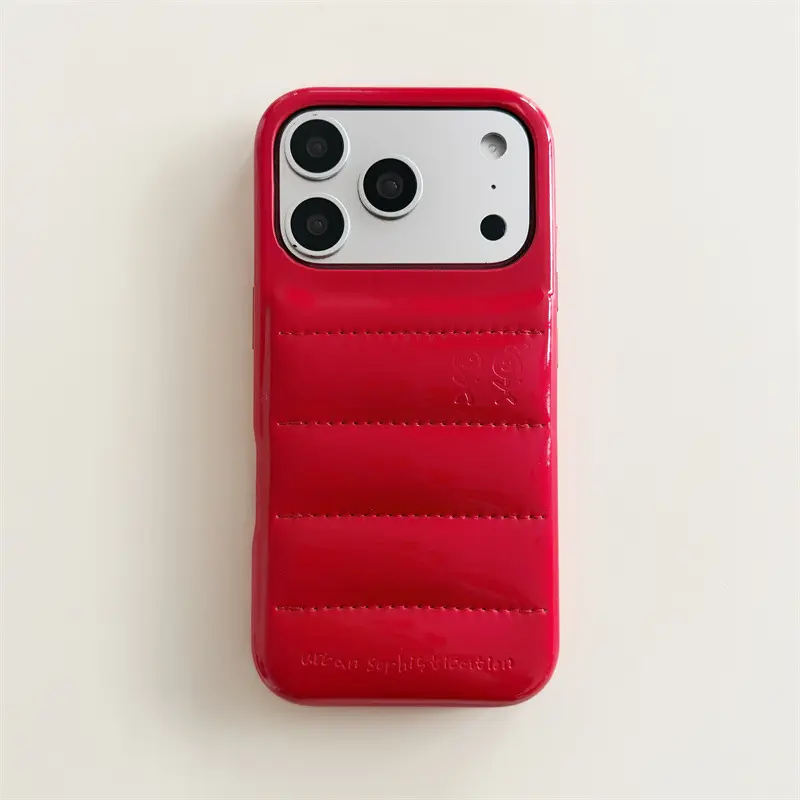 Solid Color Leather Down Jacket-Style Shockproof Casing for 15/16/17 Pro Max Smartphones, Anti-Fall Mobile Phone Cover, Handheld Device Accessory