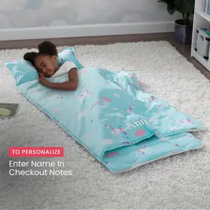 Personalized Nap Mat with Included Pillow and Blanket for Toddlers & Kids (Add Name In Checkout Notes)