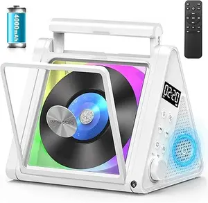 Greadio CD Player Portable with Dual HiFi Speakers Bluetooth 5.3 4000mAh Battery 6-12 Hours Playtime RGB LED Modes Remote Control USB Optical Output 3.5mm Jack for Home Music Lover Gift