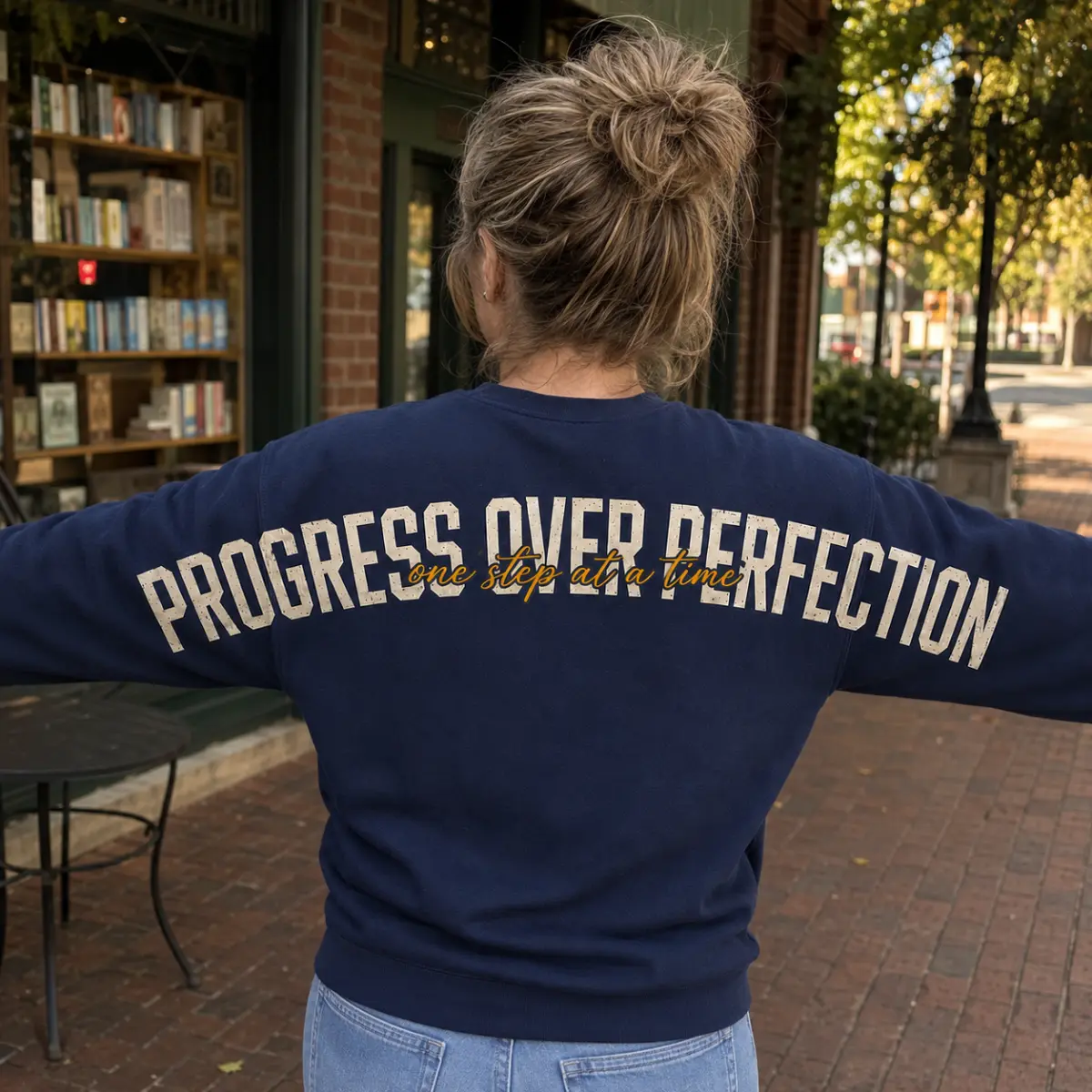 Progress Over Perfection Sweatshirt, Inspirational Quote Pullover, Positive Mindset Graphic, Motivational Self Growth Gift