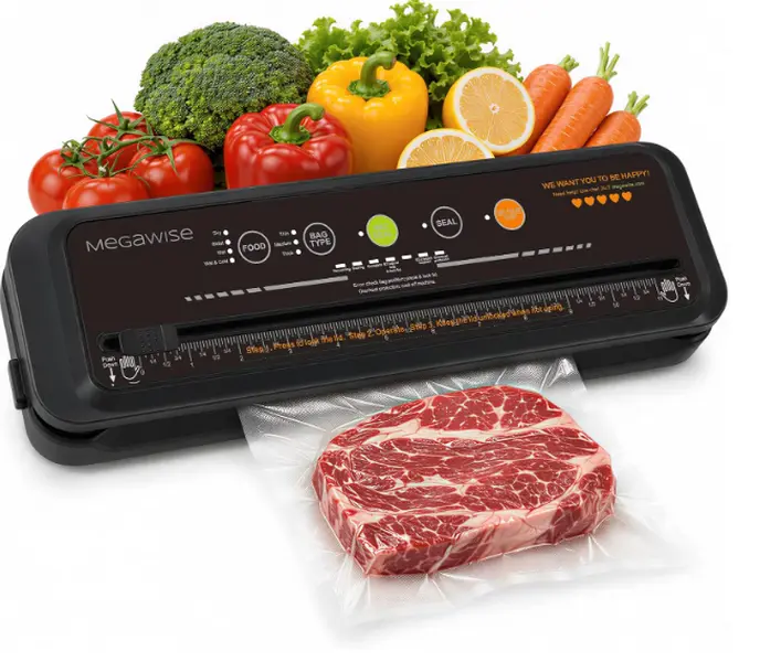 MEGAWISE Model B 2026 Vacuum Sealer - Powerful, Compact 1-Touch Automatic Food Sealer for Wet, Dry Foods - Compatible with Thick, Medium, Thin Bags (Black OMNI MACHINE)