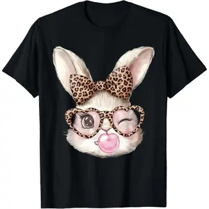 Easter Bunny Cute Glasses Leopard Bunny Rabbit Easter  T-Shirt