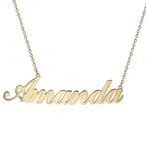 OIDEA Women's Custom Name Pendant Necklace - Gold, Silver, Rose Gold Tone Stainless Steel Initial Name Plate Necklace, Personalized Cursive Letter Jewelry, Birthday Gift, Initial Necklaces