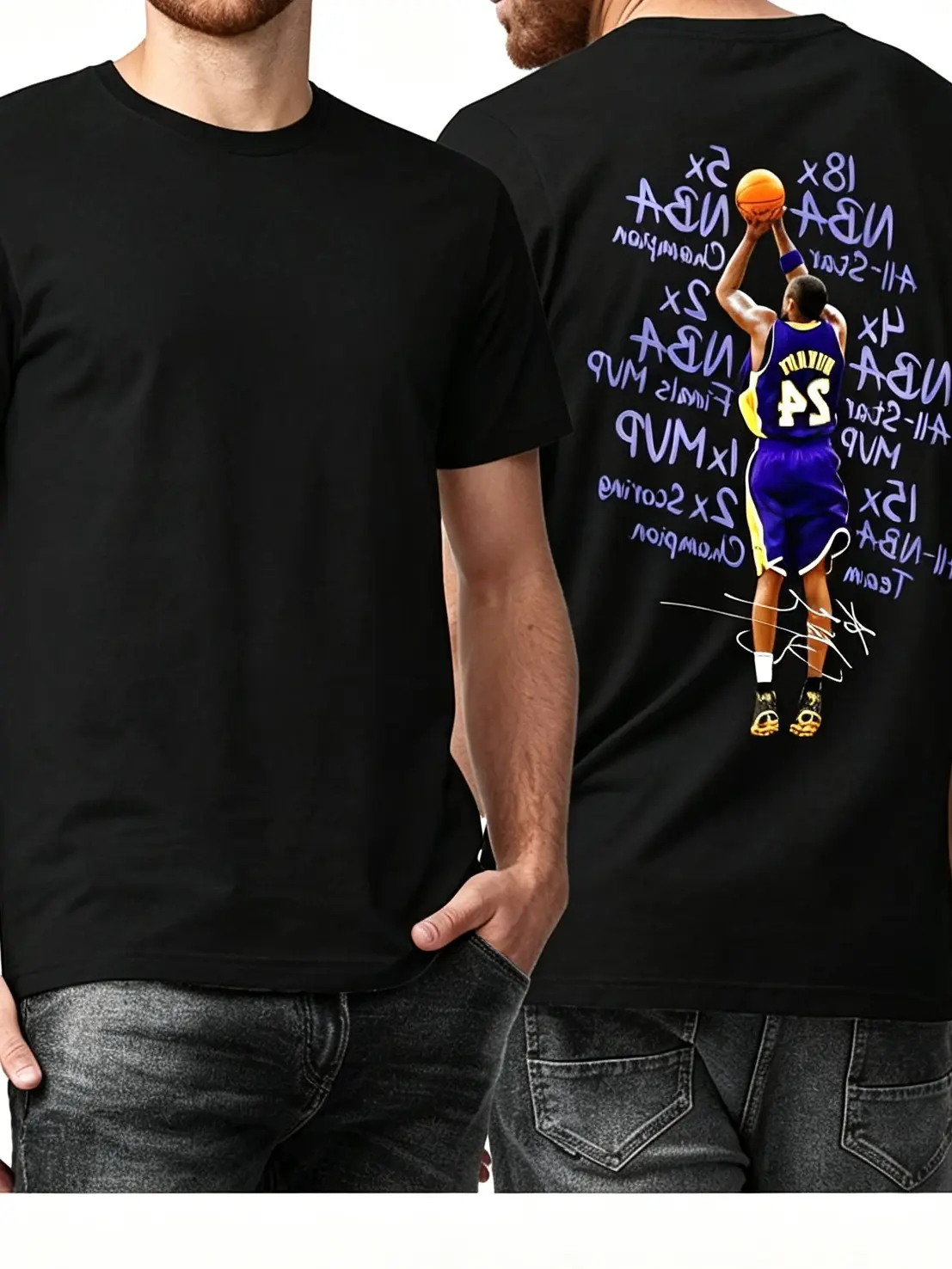 Kobe Bryant #24 Tribute Graphic T-Shirt Basketball Legend Career Stats Back Print Unisex Tee.Kobe #24 Legend Back Graphic T-Shirt Shortsleeve