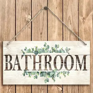 Letter & Leaf Pattern Bathroom Sign, Wooden Hanging Sign, Farmhouse Hanging Plaque for Bathroom, Men's & Women's Wall Sign for Business, Decor, Home Decor, Signage, Bathroom Decorations