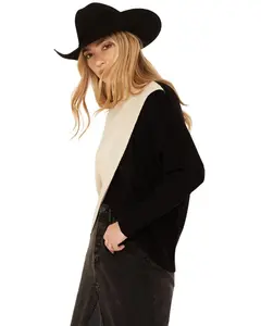 Revel Women's Cross Front Mock Neck Sweater - Bb-10455Swb-Blk/Tan