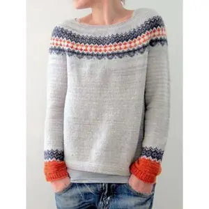 New Style Sweater Round Neck Color Block Loose Fashion Pullover Knitwear