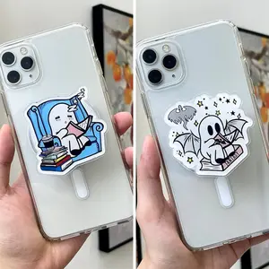 Adorable Bookish Ghost Magsafe Phone Grip - Magnetic Pop Socket & Kickstand - Spooky Cute Phone Accessory