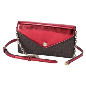 Pre-owned MICHAEL KORS PVC Crossbody Bags Jet Set Travel Small Signature Clutch Crossbody Brown Crimson Red