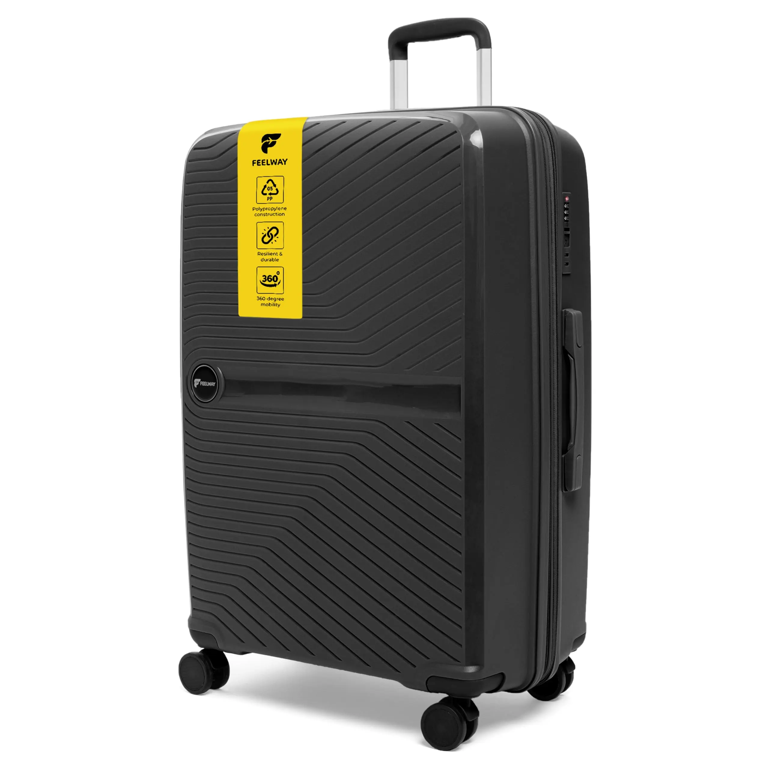 Feelway Hardside Checked Luggage 28” Suitcase: Durable, Expandable Design with 360° Double Spinner Wheels, TSA Lock, Telescoping Handle, Secure Zipper and Internal Pockets (Black, 28-Inch)