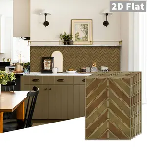 10 PCS/Box GST PE Crystal Foam Tile Stickers, Brown & Yellow Herringbone, Waterproof Oil-Proof Anti-Collision