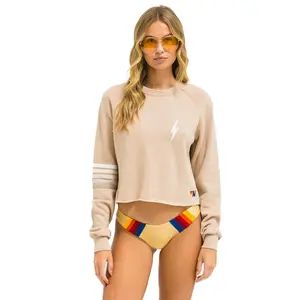 BOLT RUGBY STITCH CROPPED CREW SWEATSHIRT - SAND // WHITE // GREY