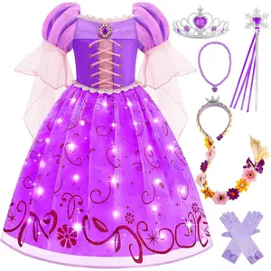 P-AD061   Light Up Princess Dress for Girls Purple Lighted Princess Costume Fancy Halloween Dress Up Cosplay Party Carnival