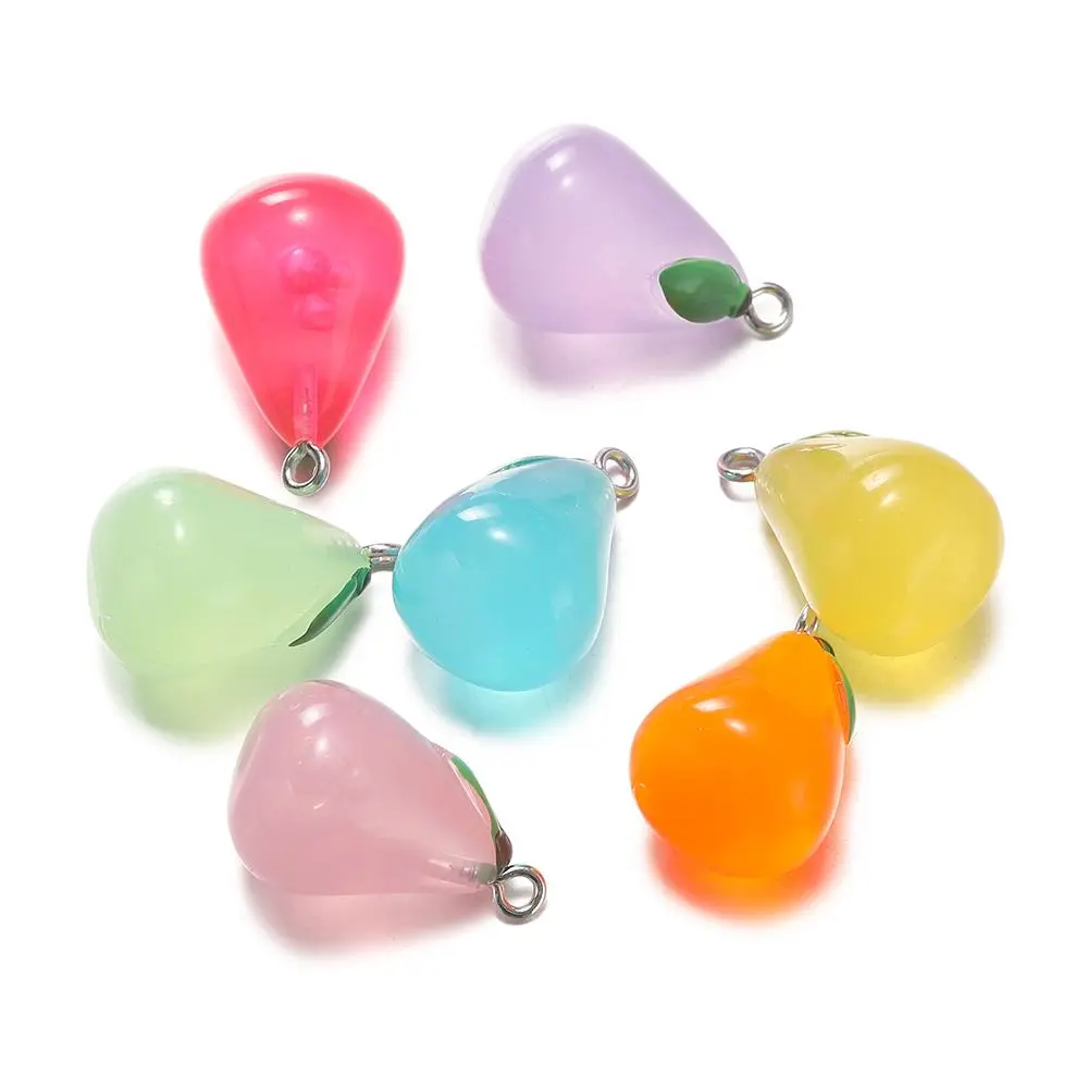 10Pcs 15x24mm Jelly Colored 3D Pear Resin Charms Pendants for Earrings Necklace Keychain Charms DIY Jewelry Making Accessories